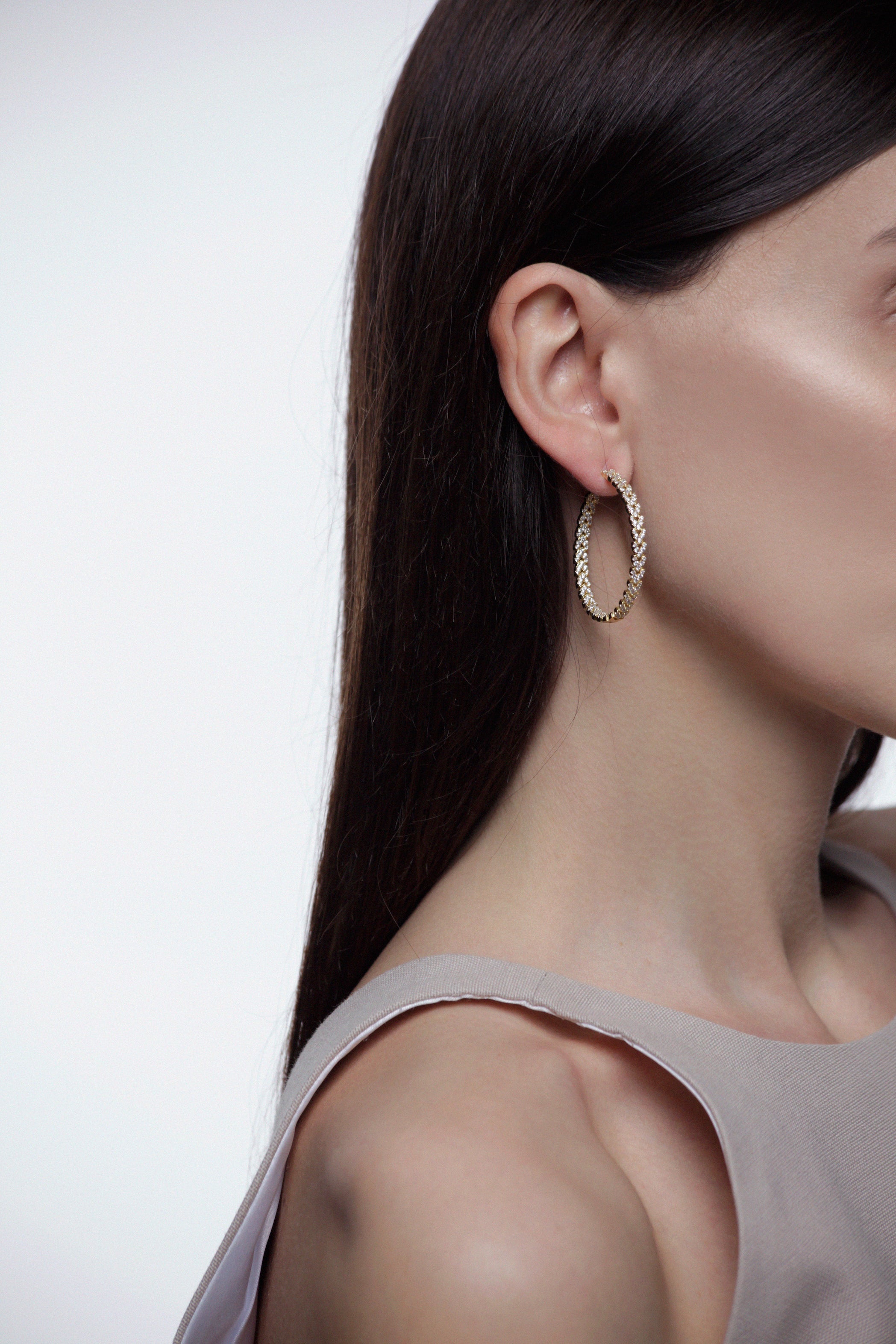 Wheat Shape Eternity Hoop Earrings in Yellow Gold