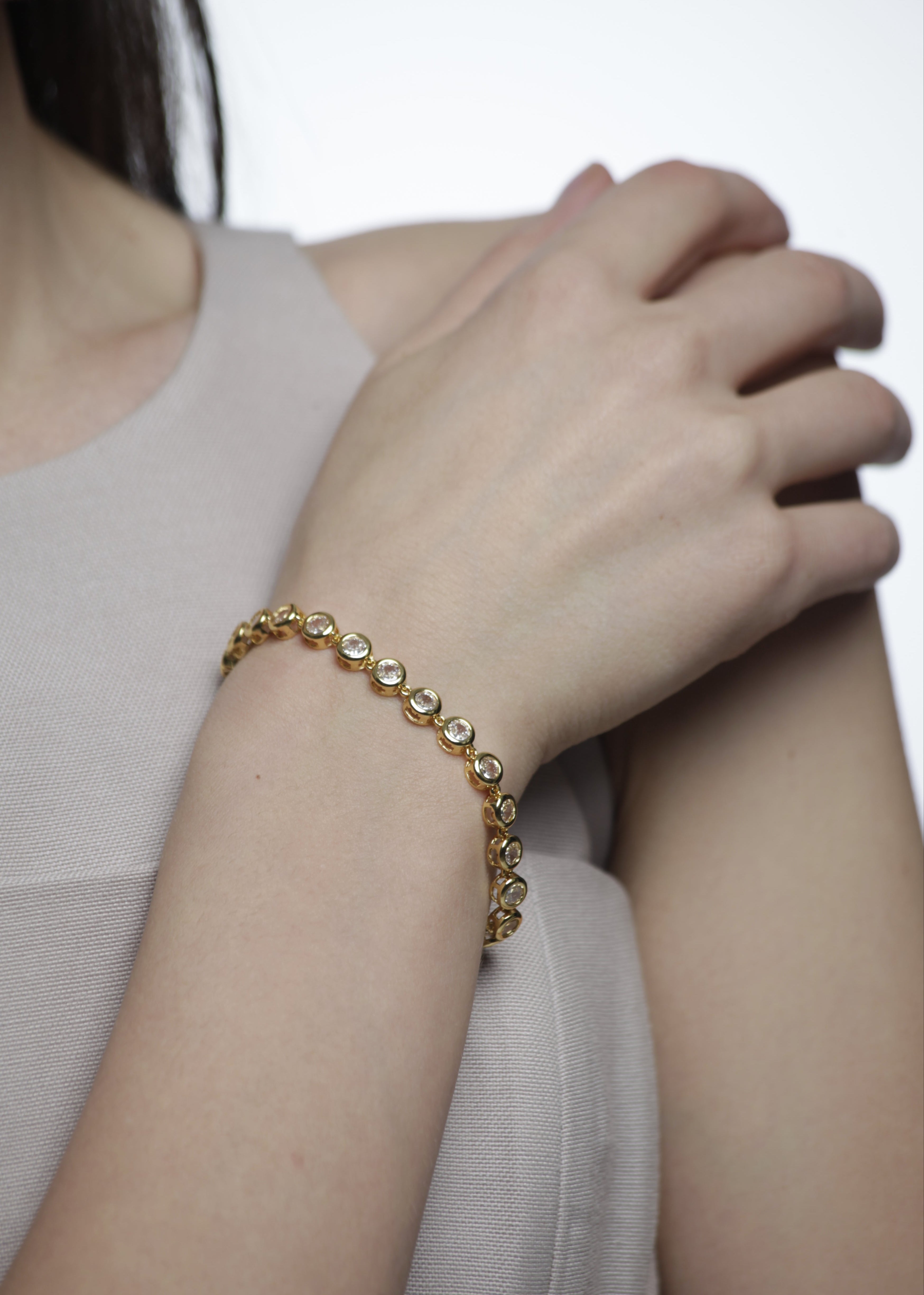 Round Bezel Set eternity bracelet in White