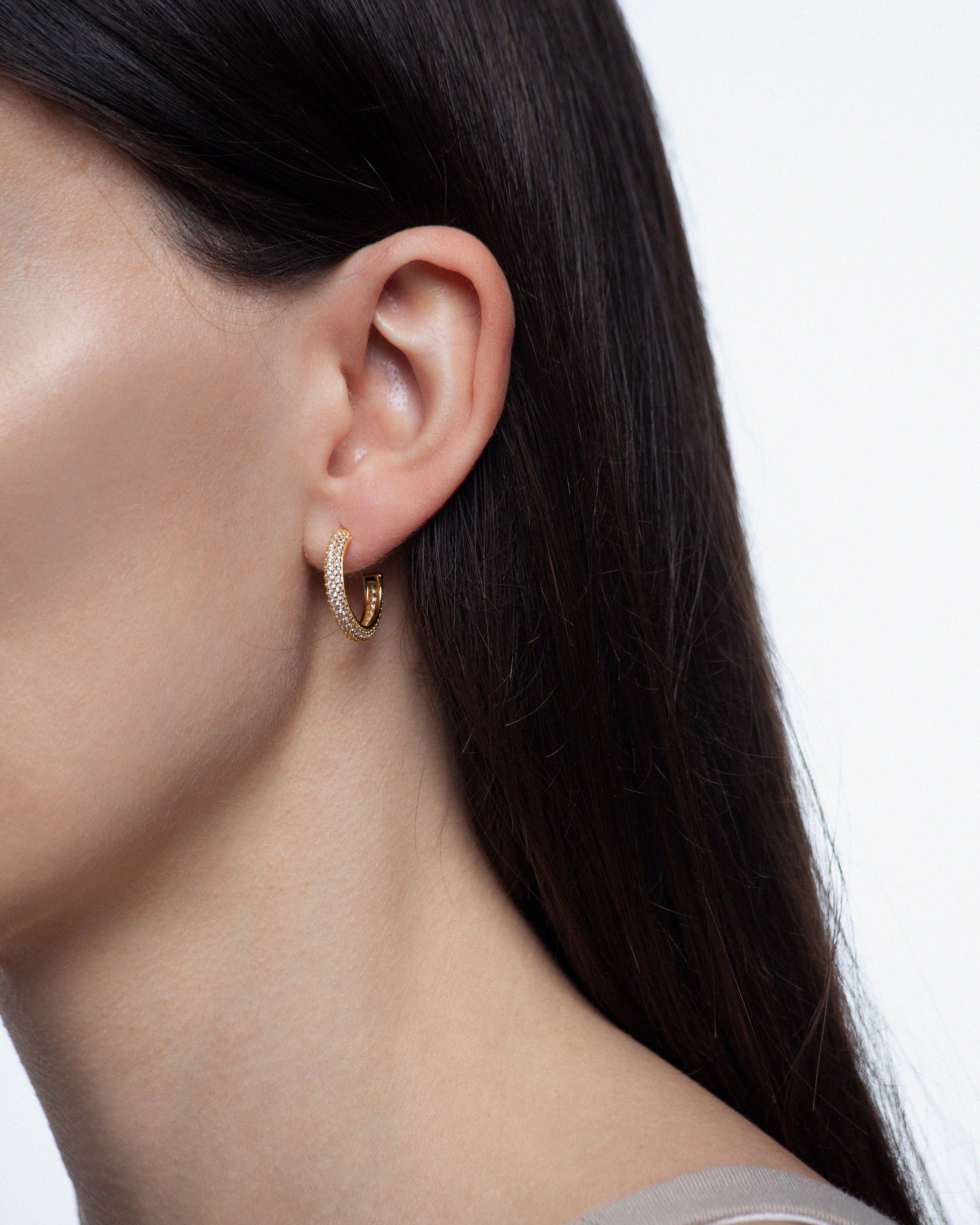 Silver Pave Style Hoops in Gold
