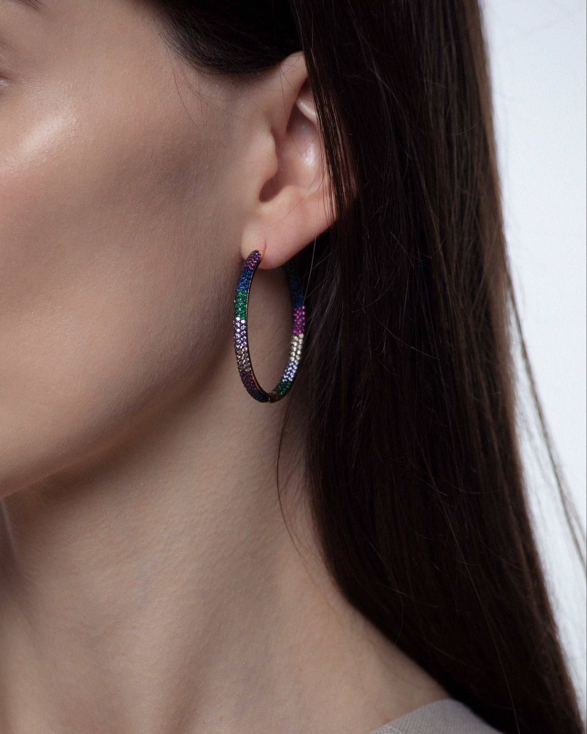 Multi-color Tube Style Hoop Earrings in Black Gold