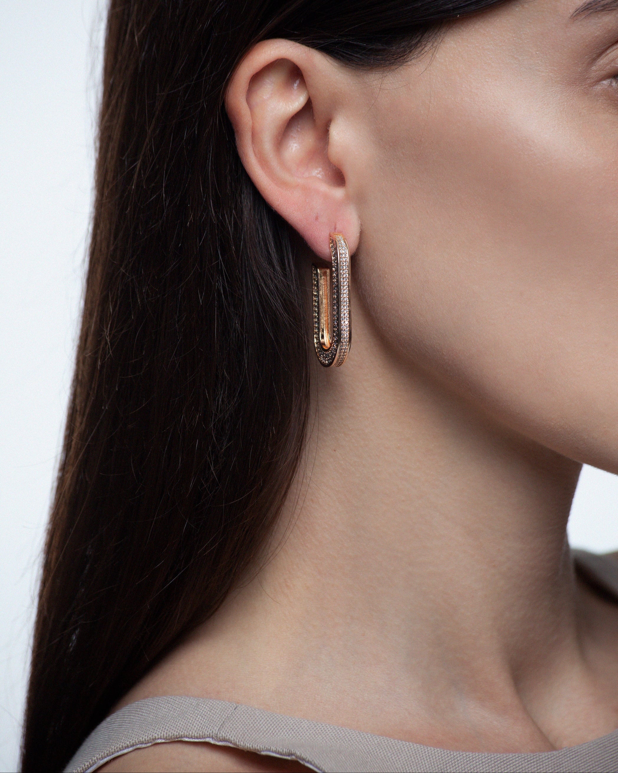 U shape Cluster Pave Style Hoops in Rose
