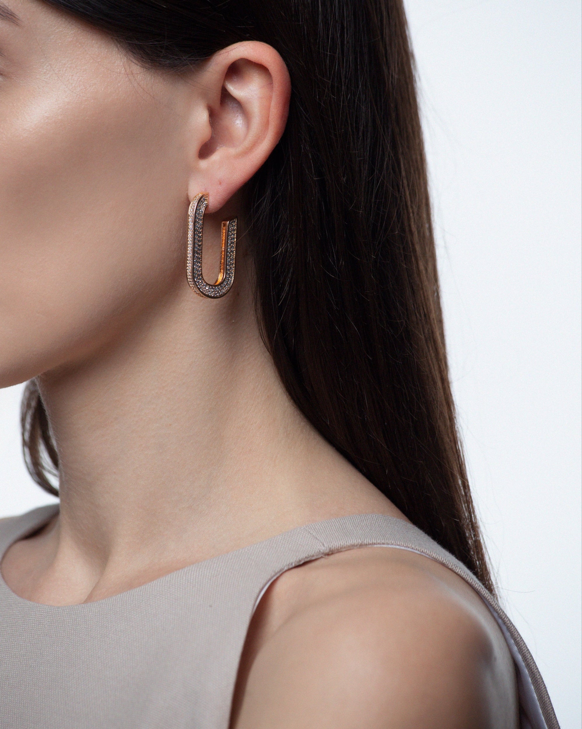 U shape Cluster Pave Style Hoops in Rose