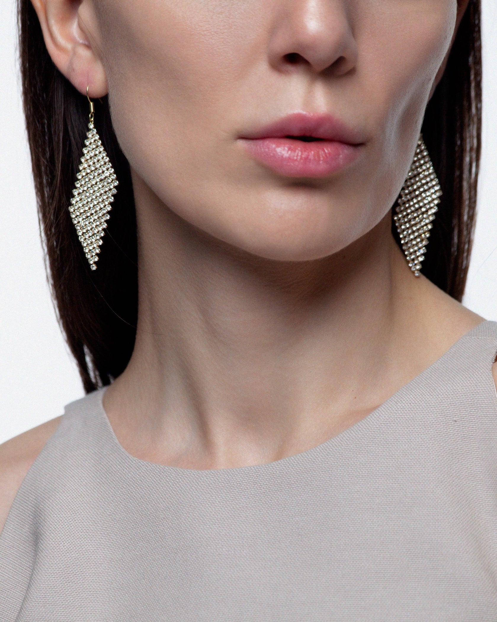 Assymetrical Rhinestone Mesh Earrings