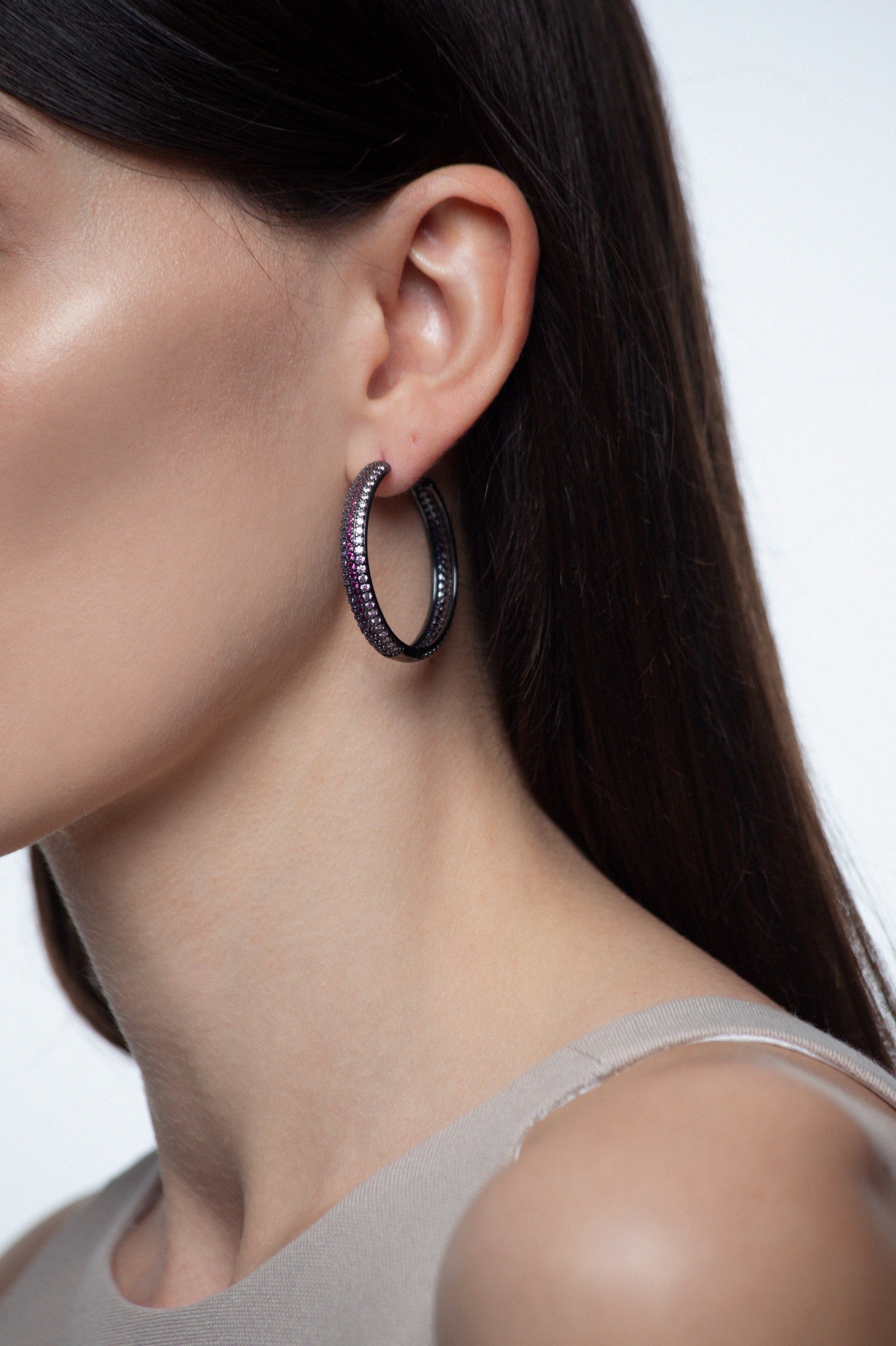 Round Statement Three Row hoop Earrings