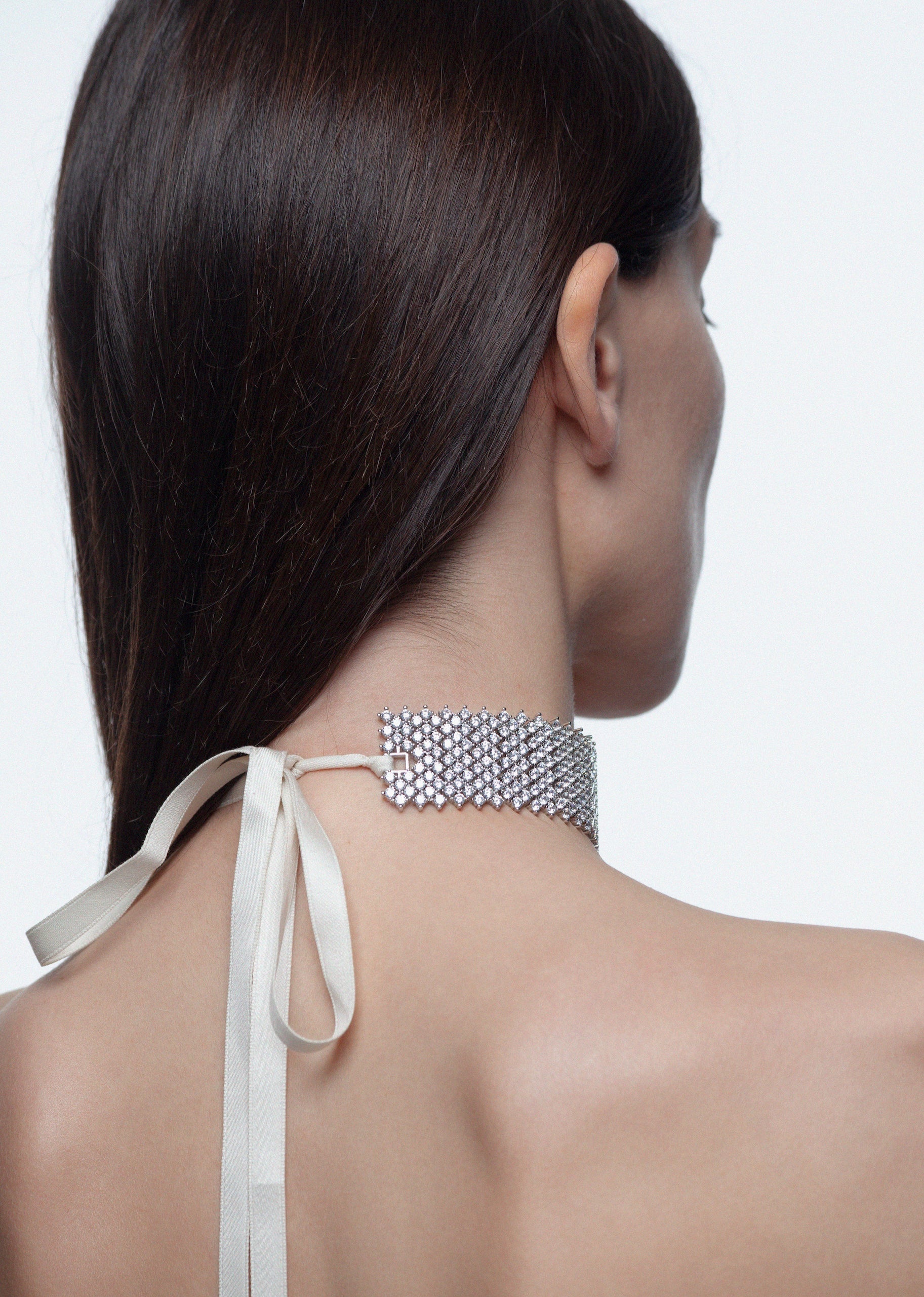 Eternity Choker Style Necklace with Cream Satin Ribbon Cord