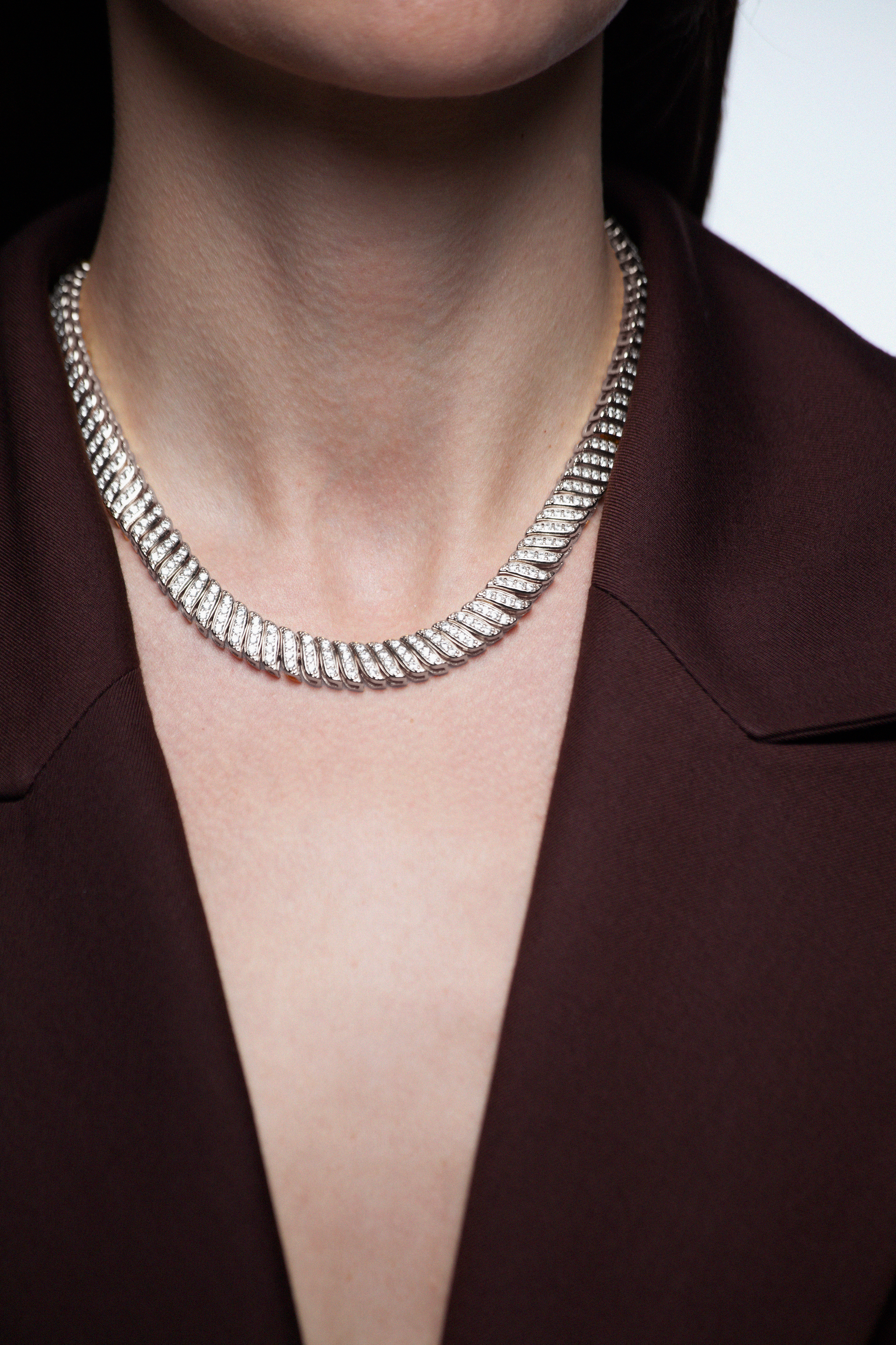 Herringbone Snake Choker Necklace in White