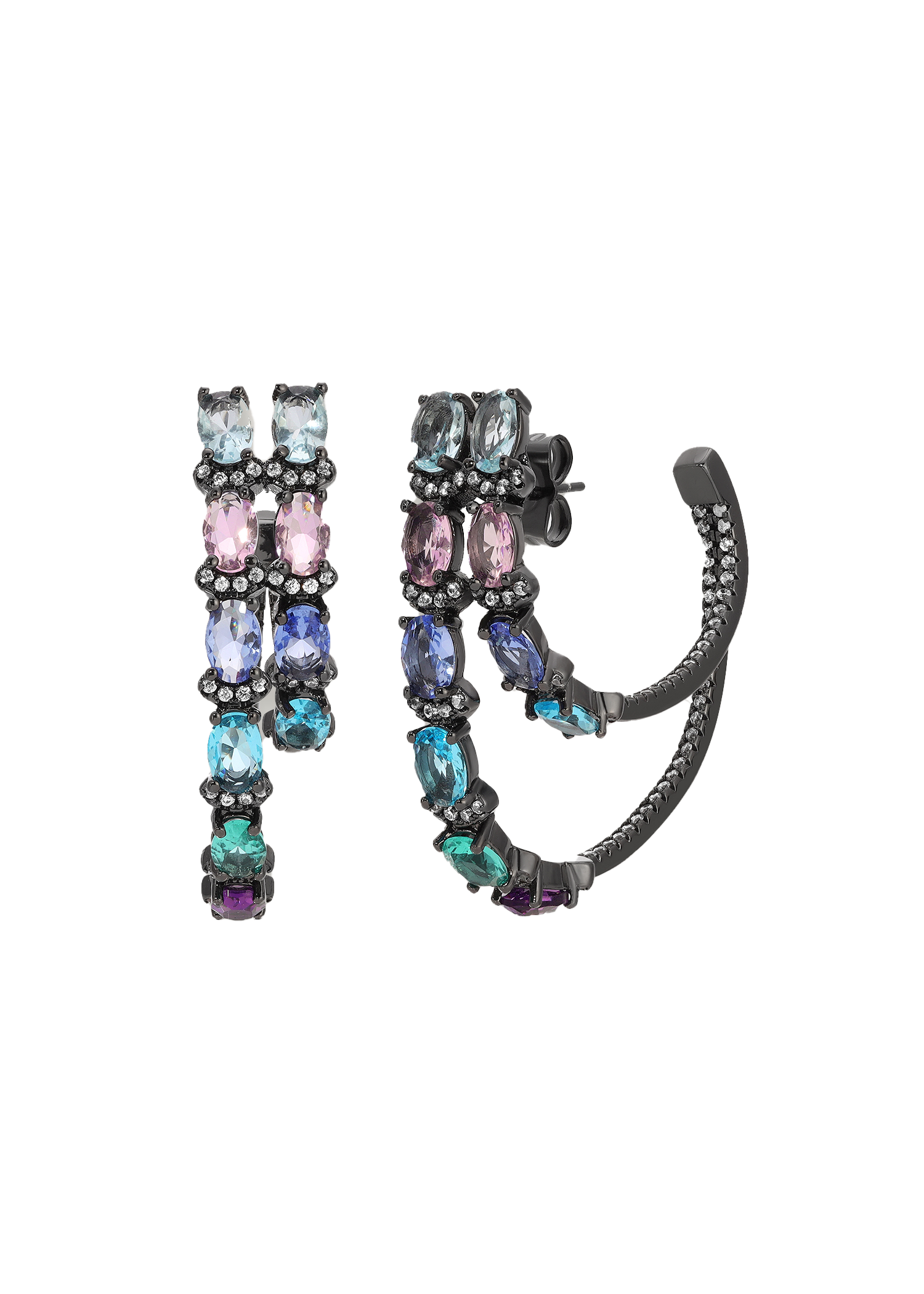 Double Row Pear Shape Multi-color Hoop Earrings