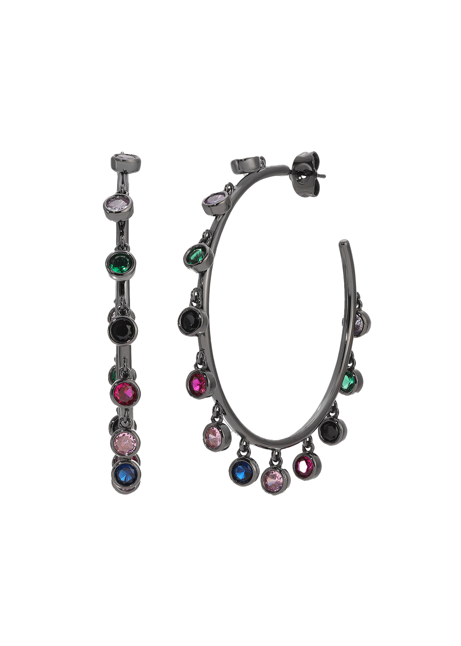 Trendy Multi Color Bezel Set Round Hoop Earrings