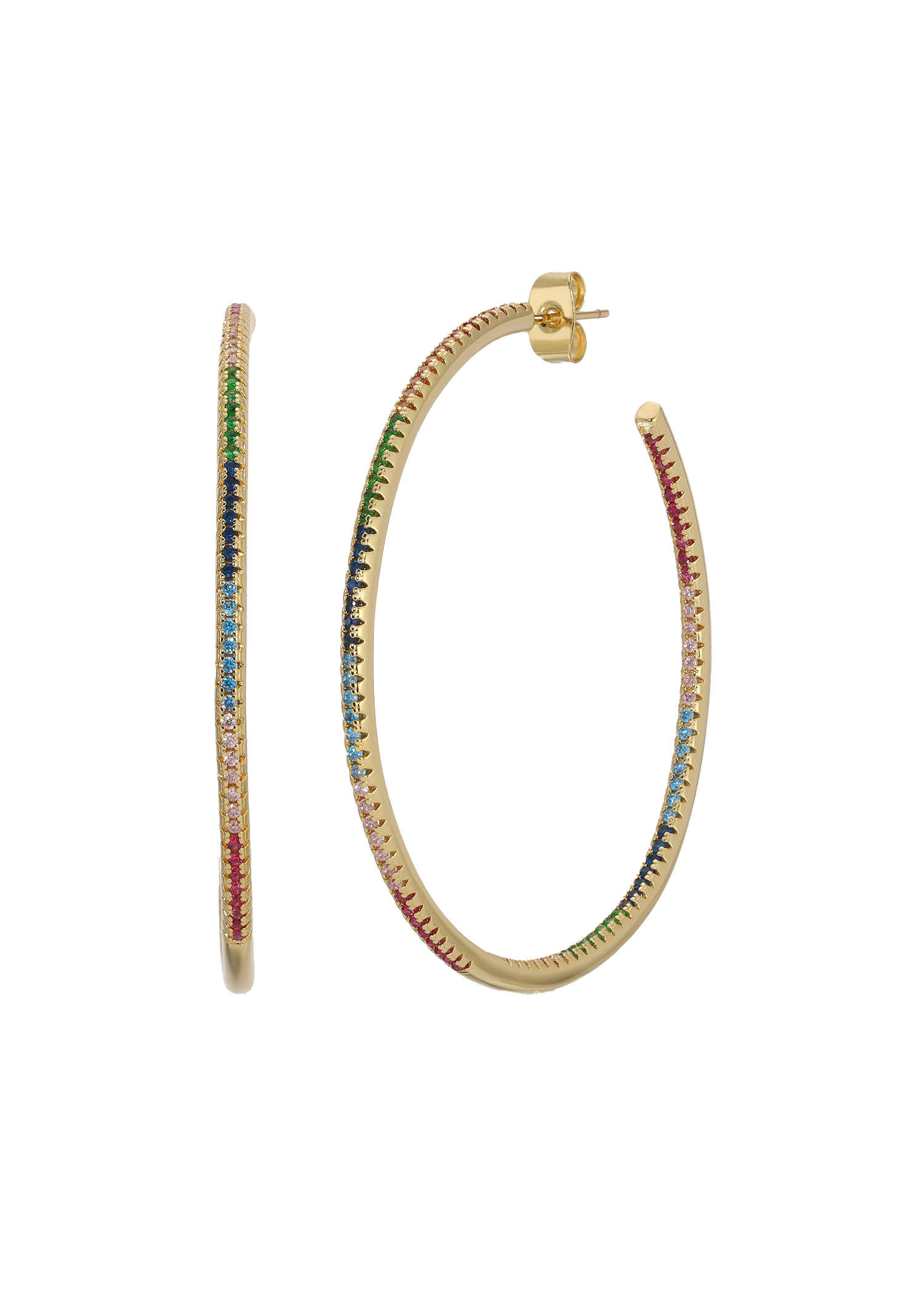 Multi-colored one-row Hoop Earrings in Gold