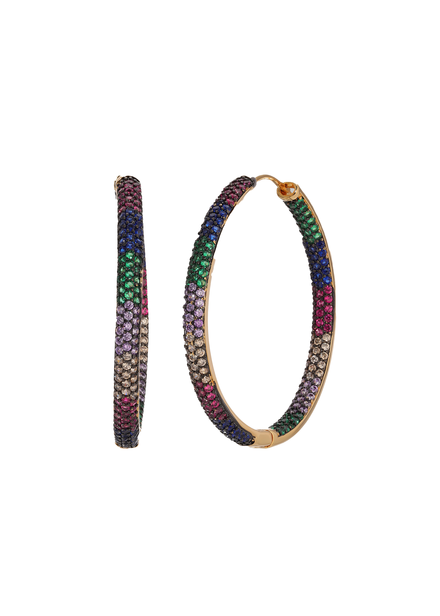 Multi-color Tube Style Hoop Earrings in Black Gold