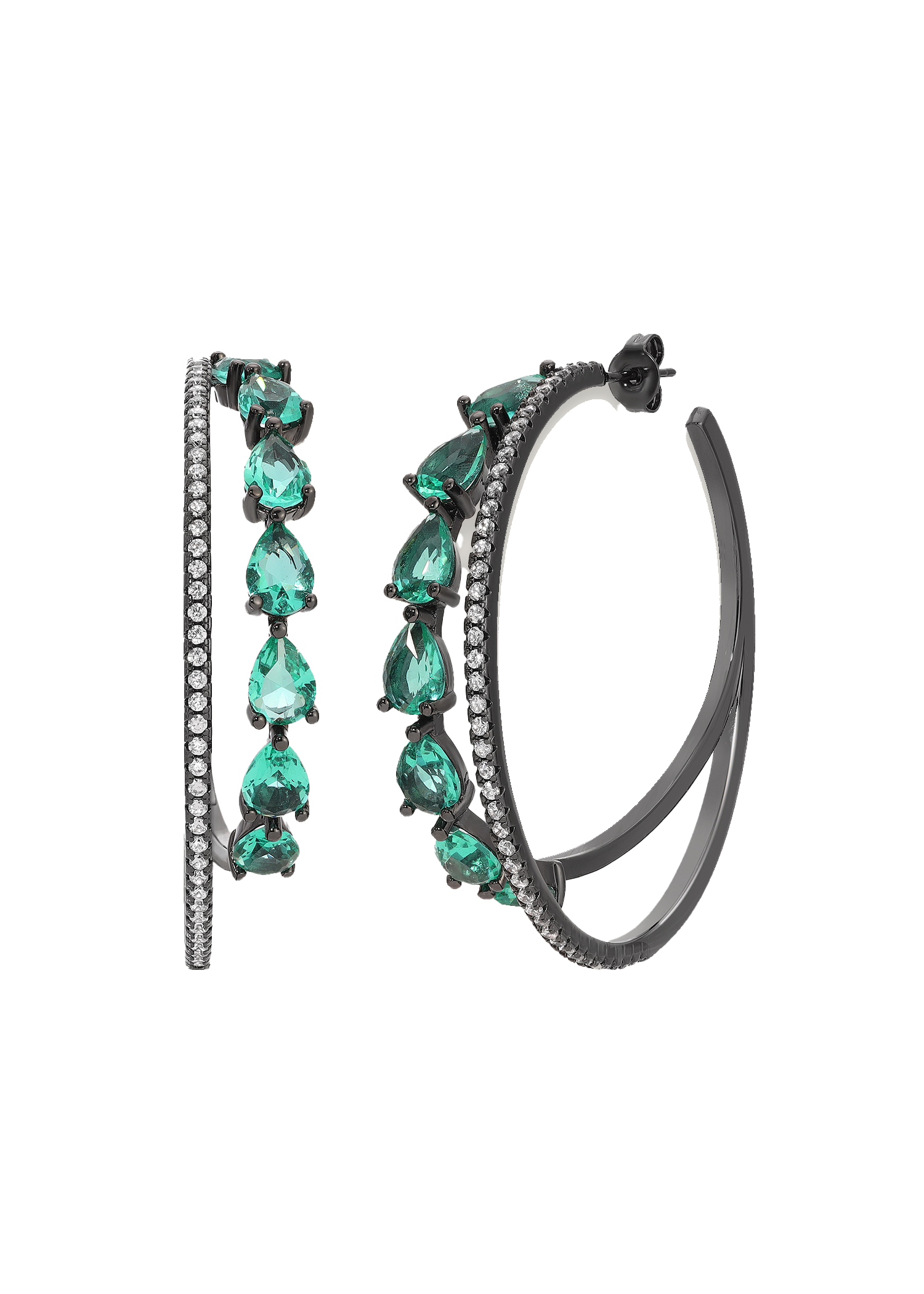 Pear Shape Hoop Earrings in Green