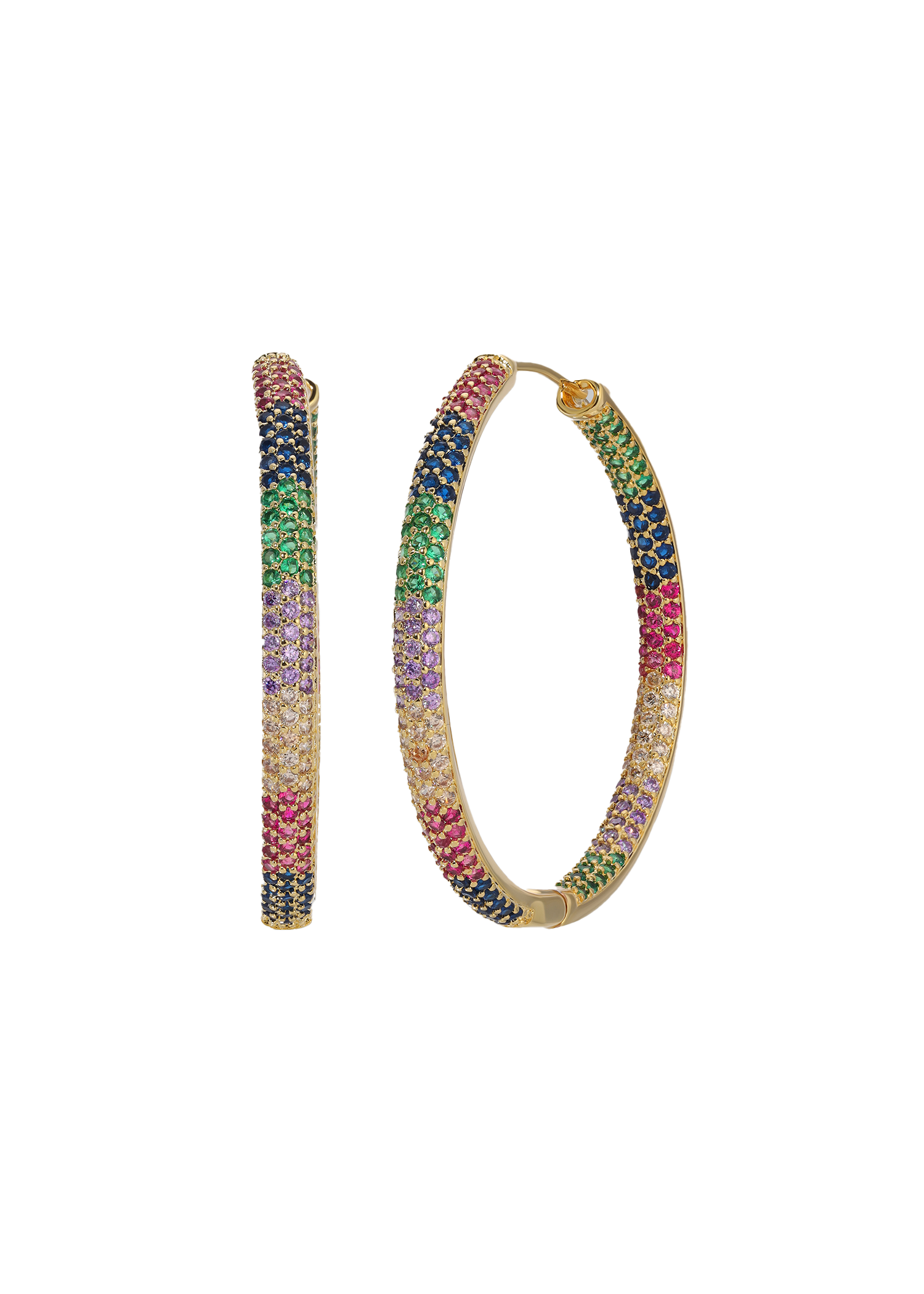 Multi-color Tube Style Hoop Earrings in Yellow Gold