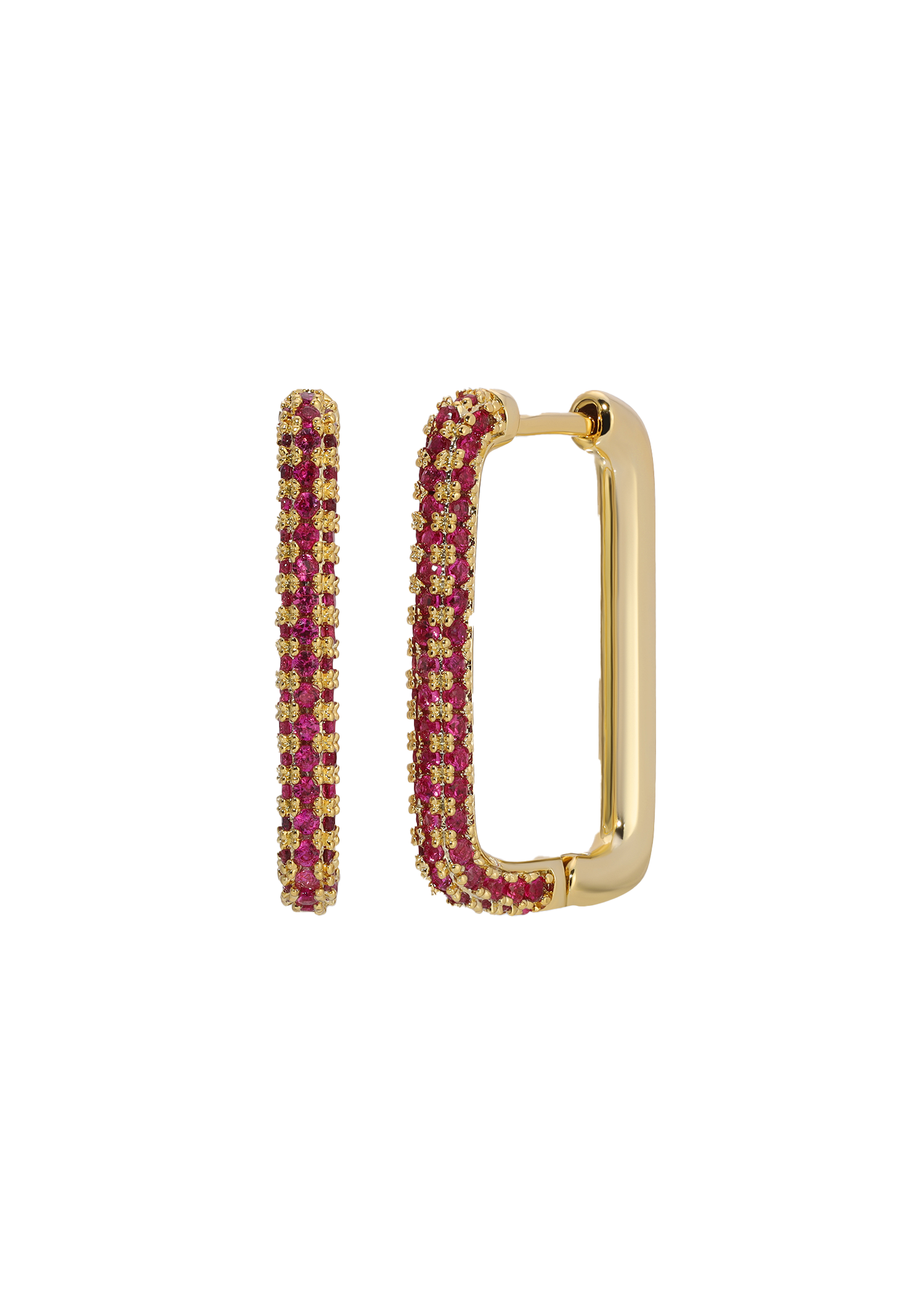 Square Huggie Earrings in Red