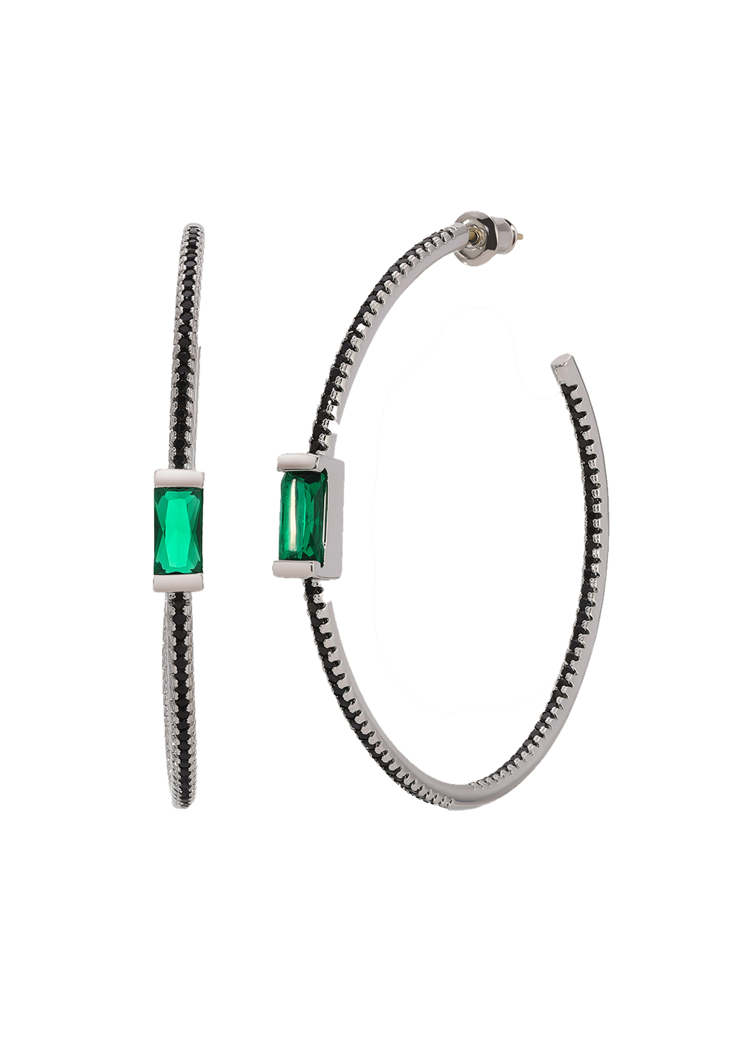 Round Hoop encrusted earring with Center Green Crystal