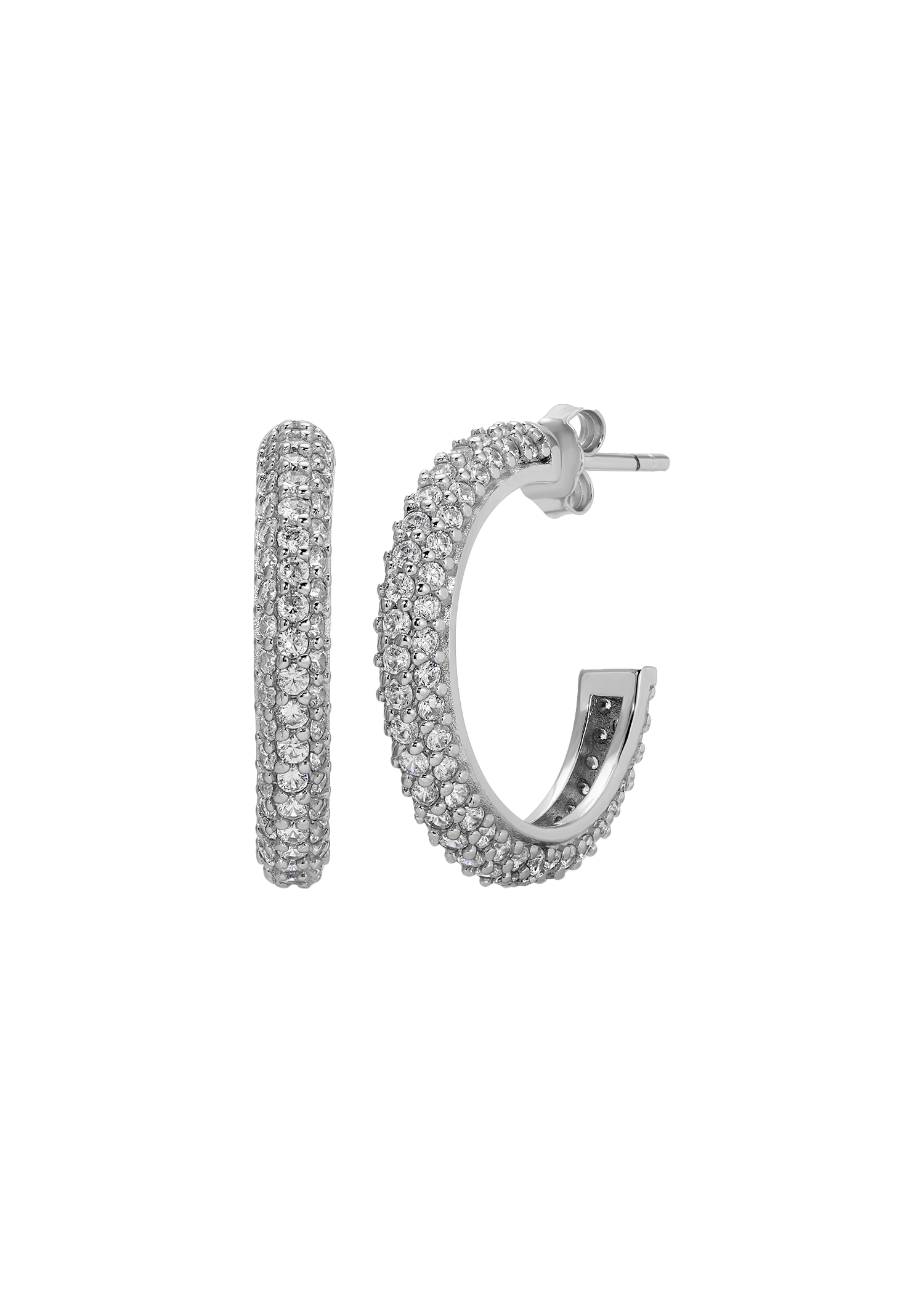 Silver Pave Style Hoops in White