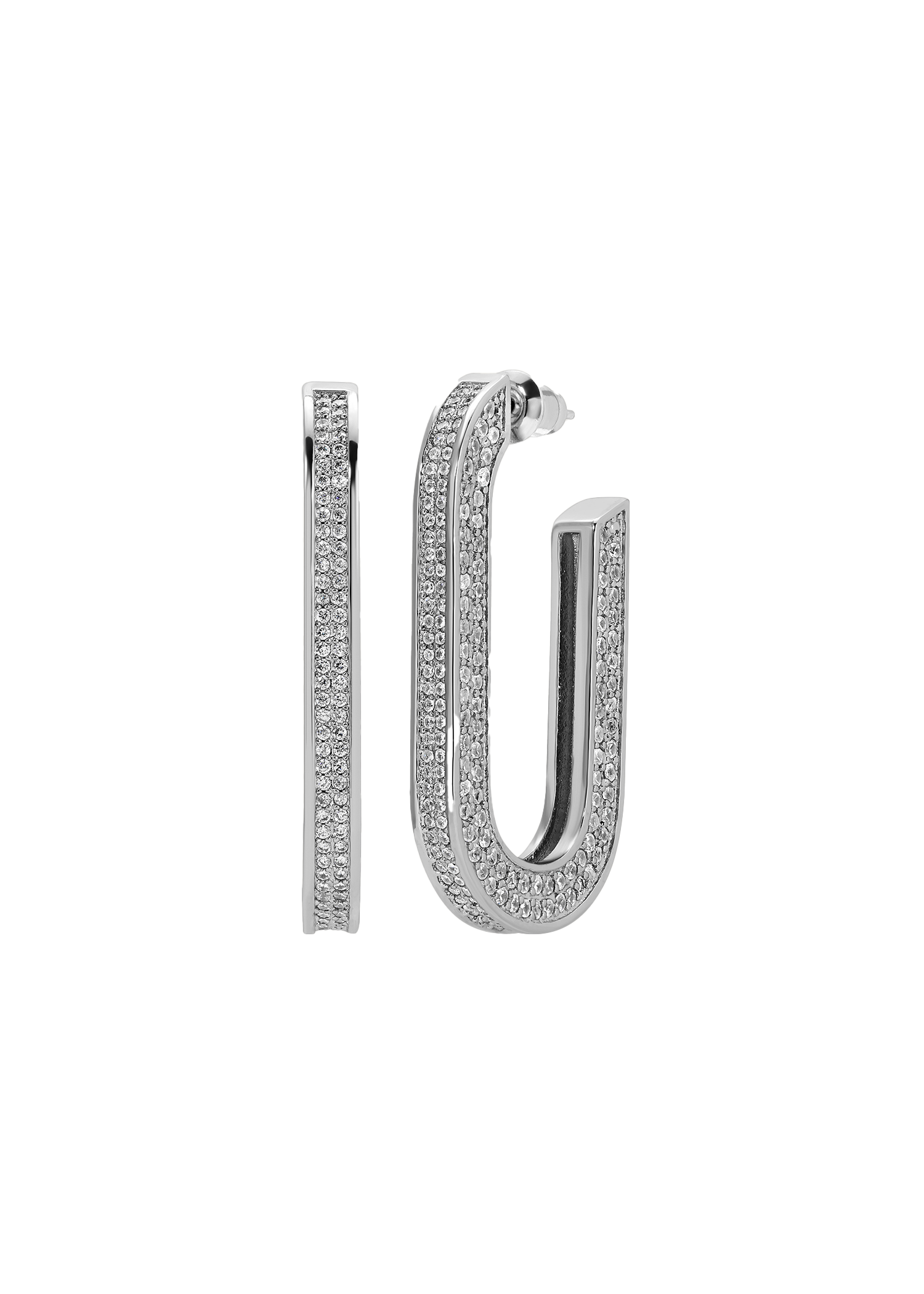 U shape Cluster Pave Style Hoops in White