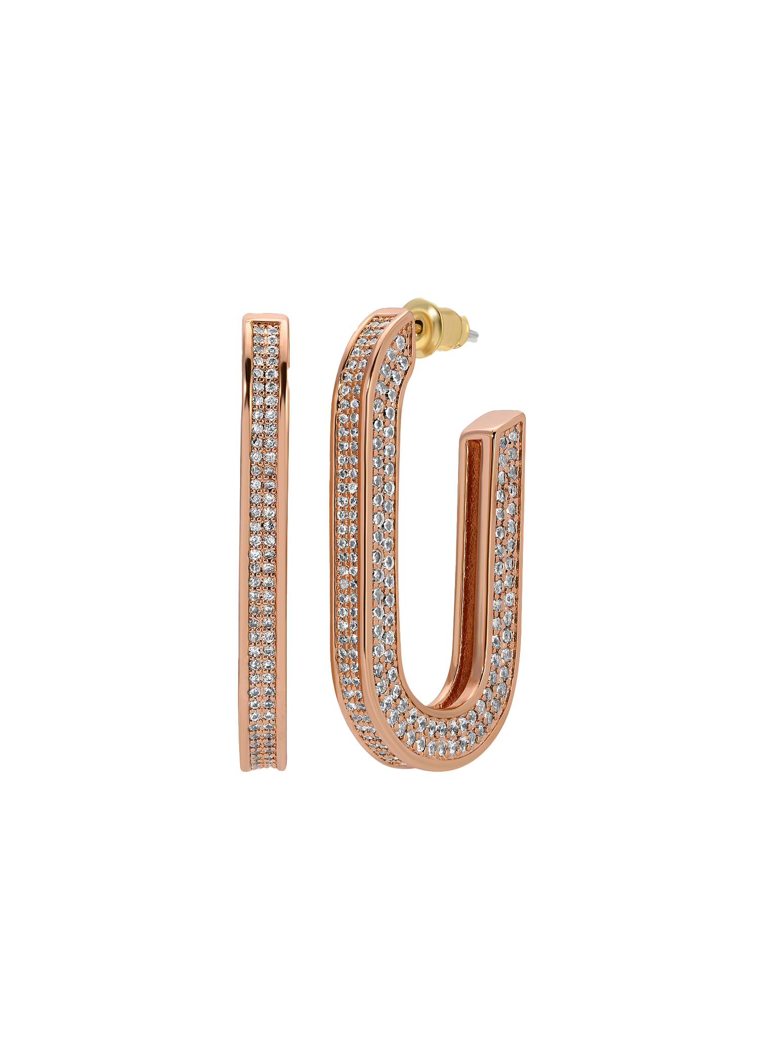 U shape Cluster Pave Style Hoops in Rose