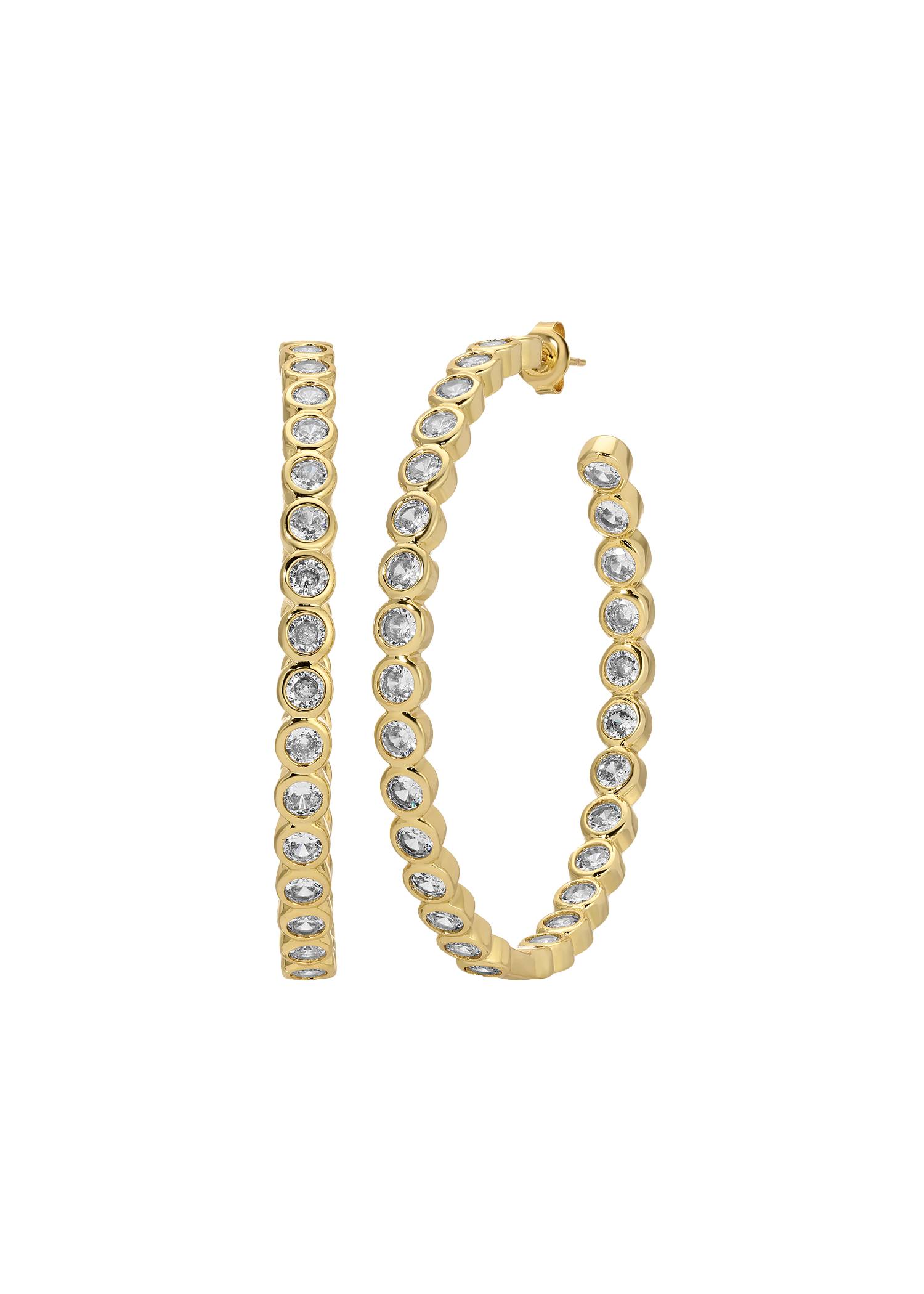Bezel Set Eternity Hoop Earrings in Yellow Gold