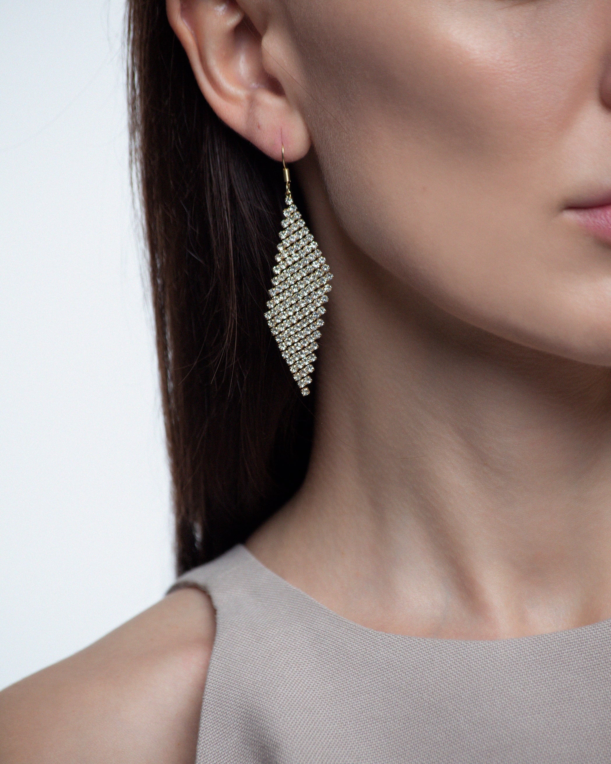 Assymetrical Rhinestone Mesh Earrings