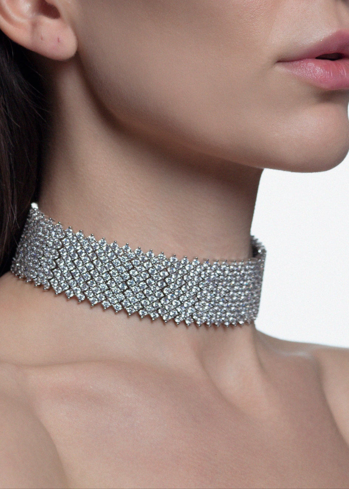 Eternity Choker Style Necklace with Cream Satin Ribbon Cord